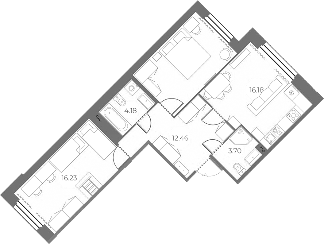 2-комнатная квартира 66.64 м², 2/18 эт., ЖК «Огни Залива»